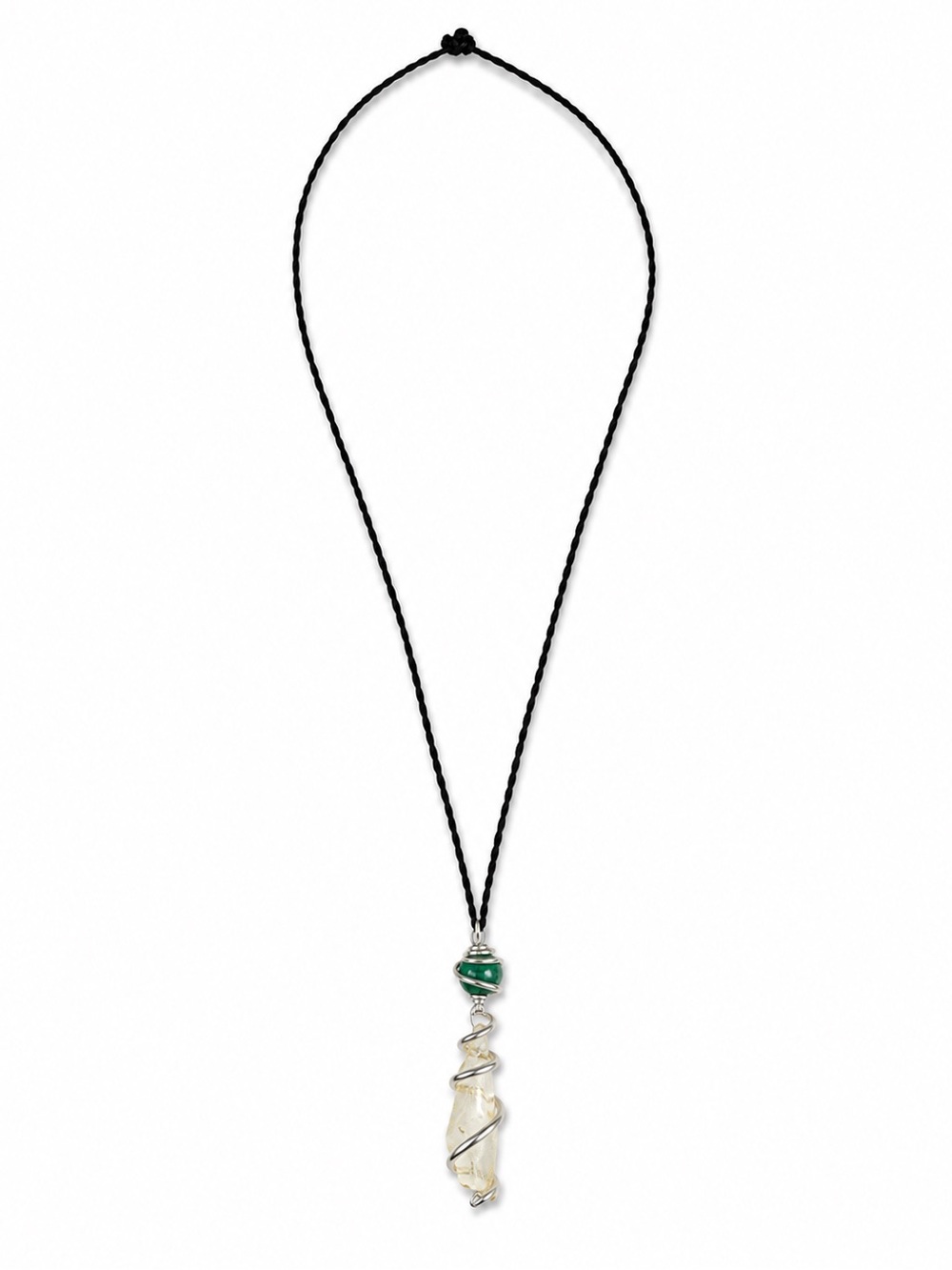 Silver Pendant Necklace with Green Semi Precious Stone